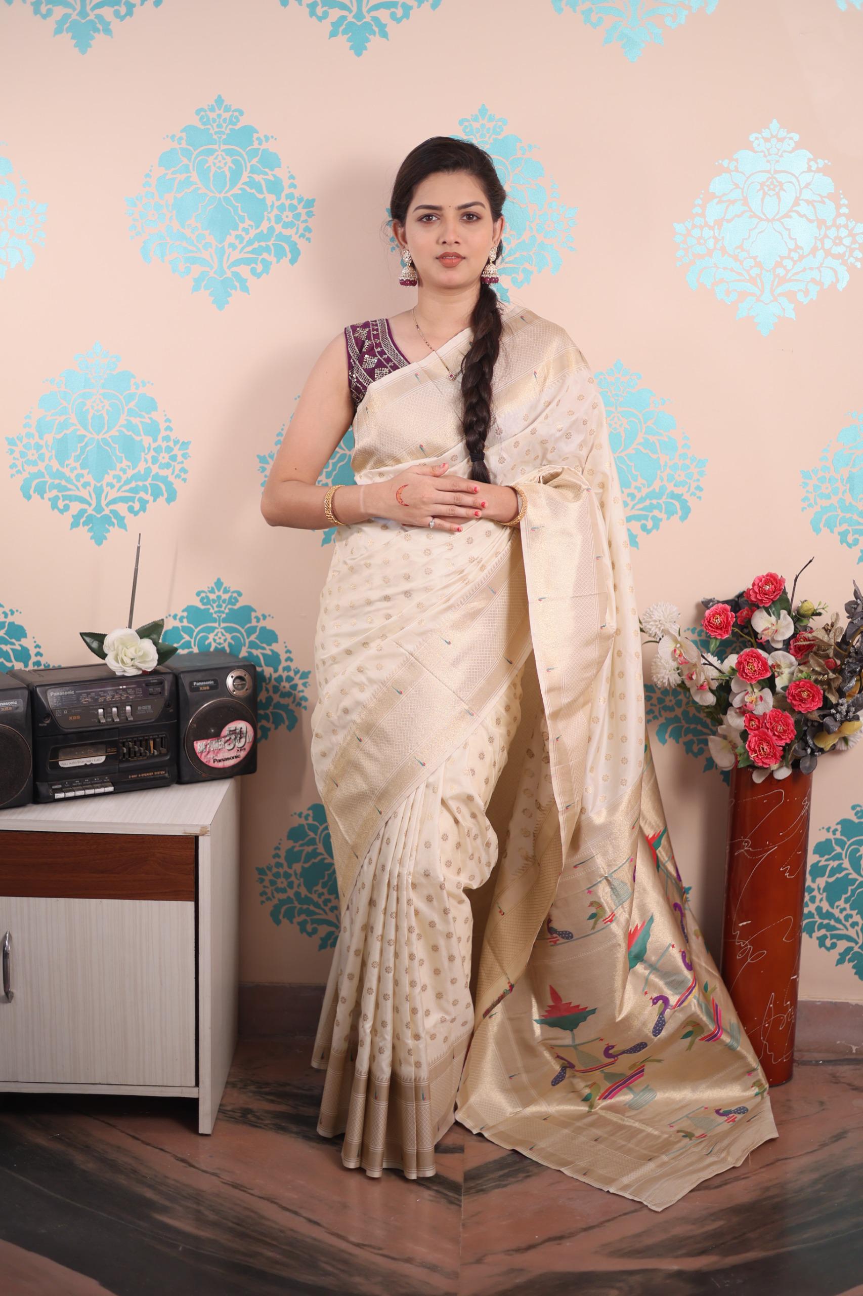 soft Silk With gold jari all over butti paithani pallu