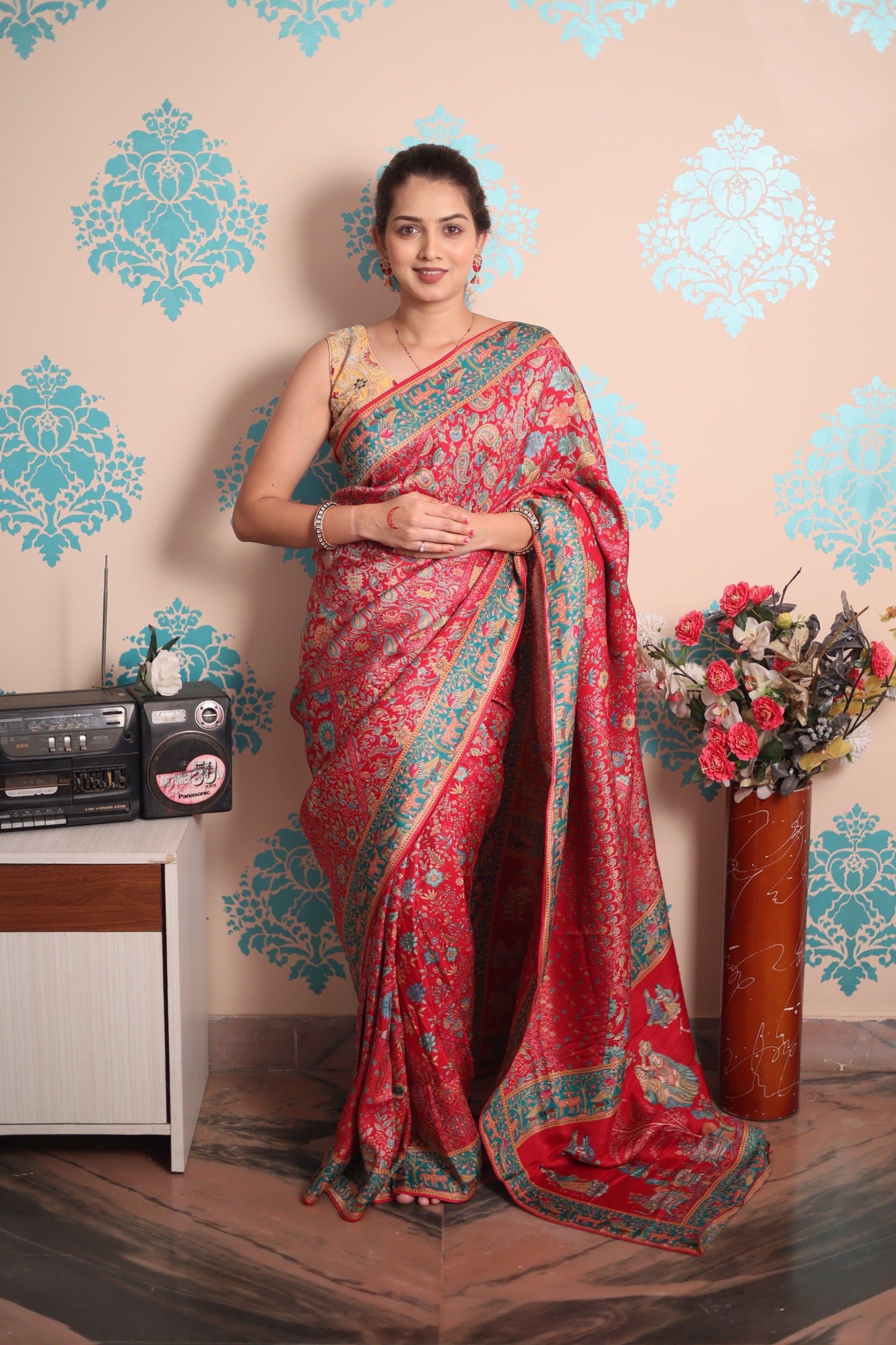 Pure viscos silk position pashmina saree with Pure Jari weaving work with blouse piece&nbsp