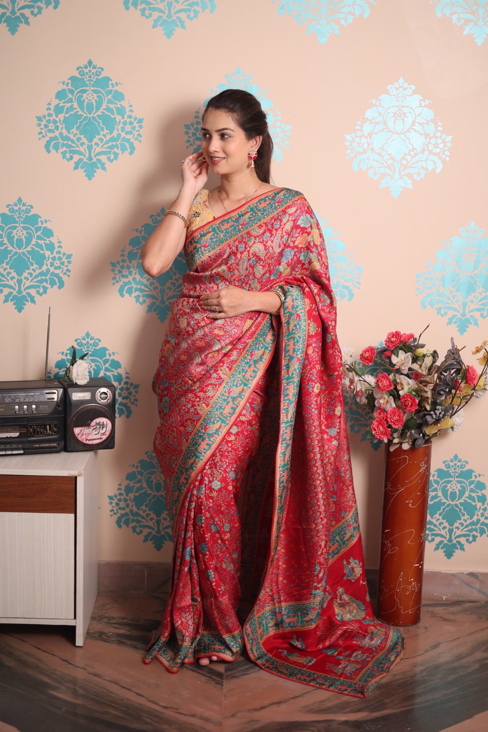 Pure viscos silk position pashmina saree with Pure Jari weaving work with blouse piece&nbsp