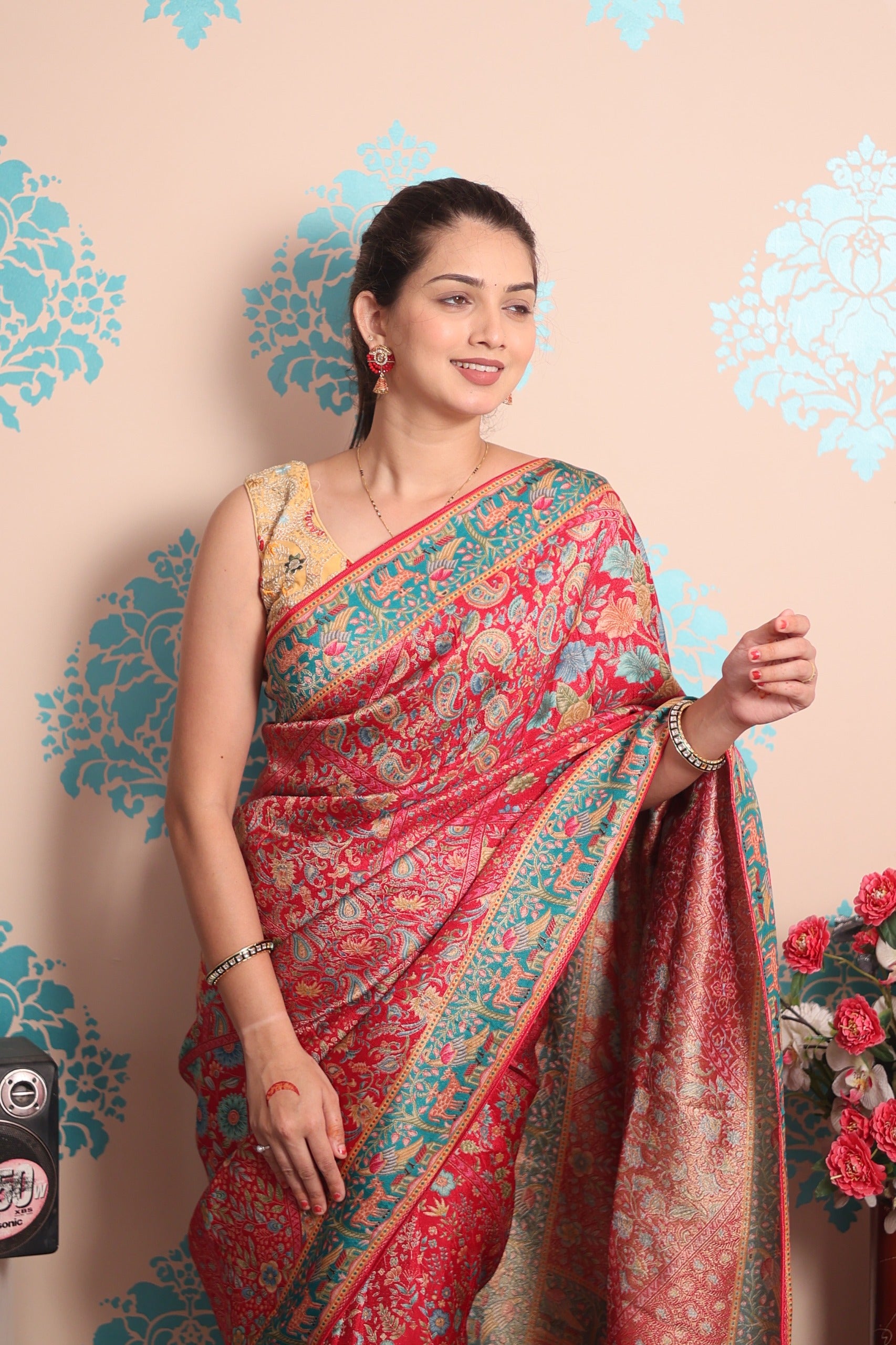 Pure viscos silk position pashmina saree with Pure Jari weaving work with blouse piece&nbsp