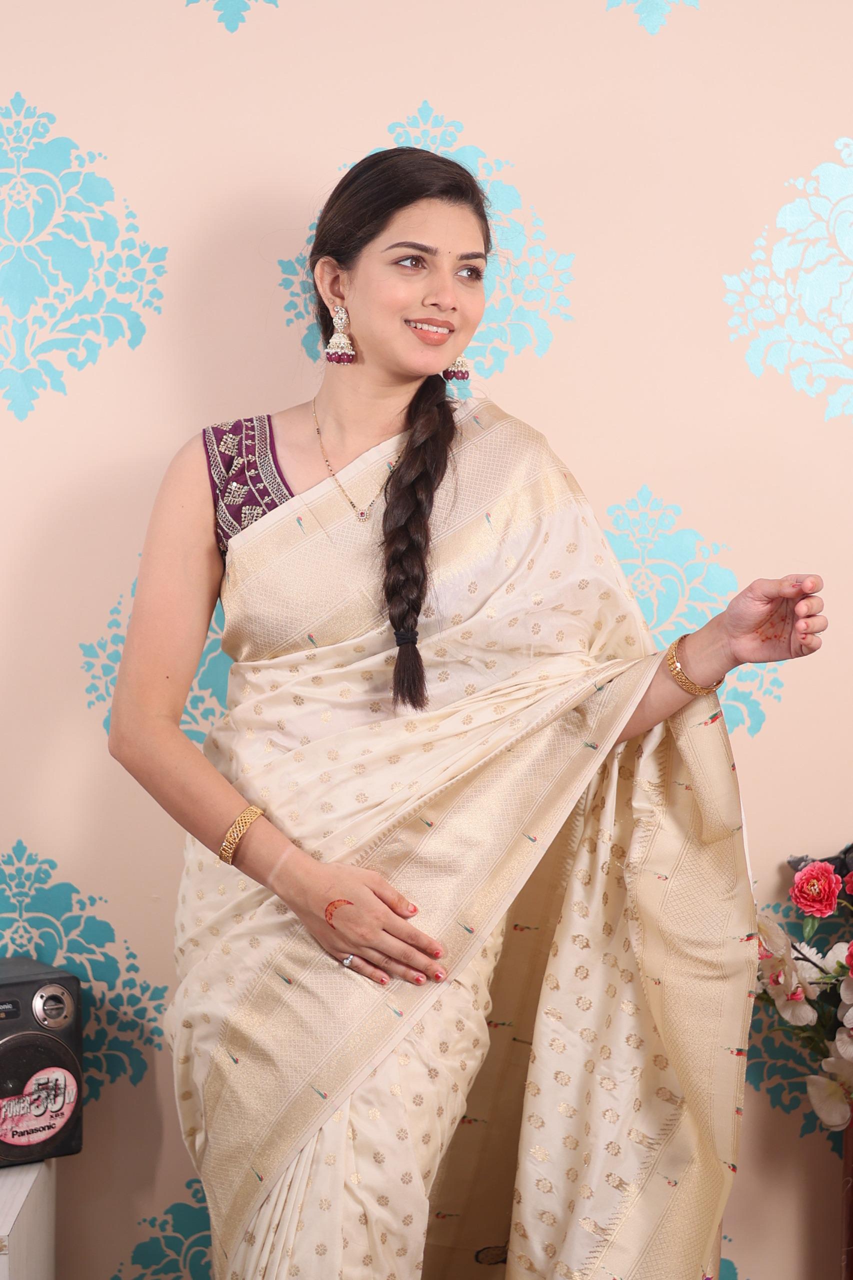 soft Silk With gold jari all over butti paithani pallu