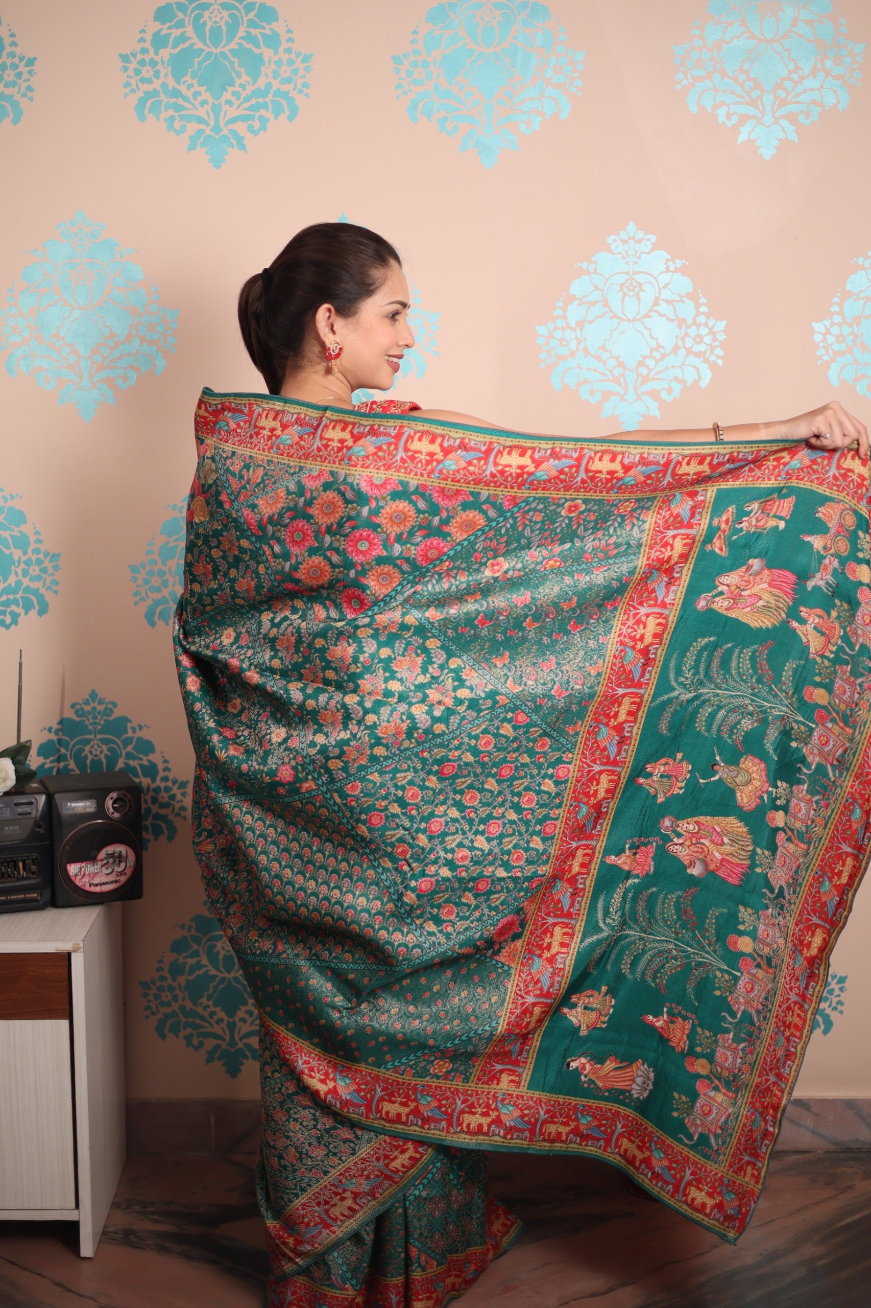 Pure viscos silk position pashmina saree with Pure Jari weaving work with blouse piece