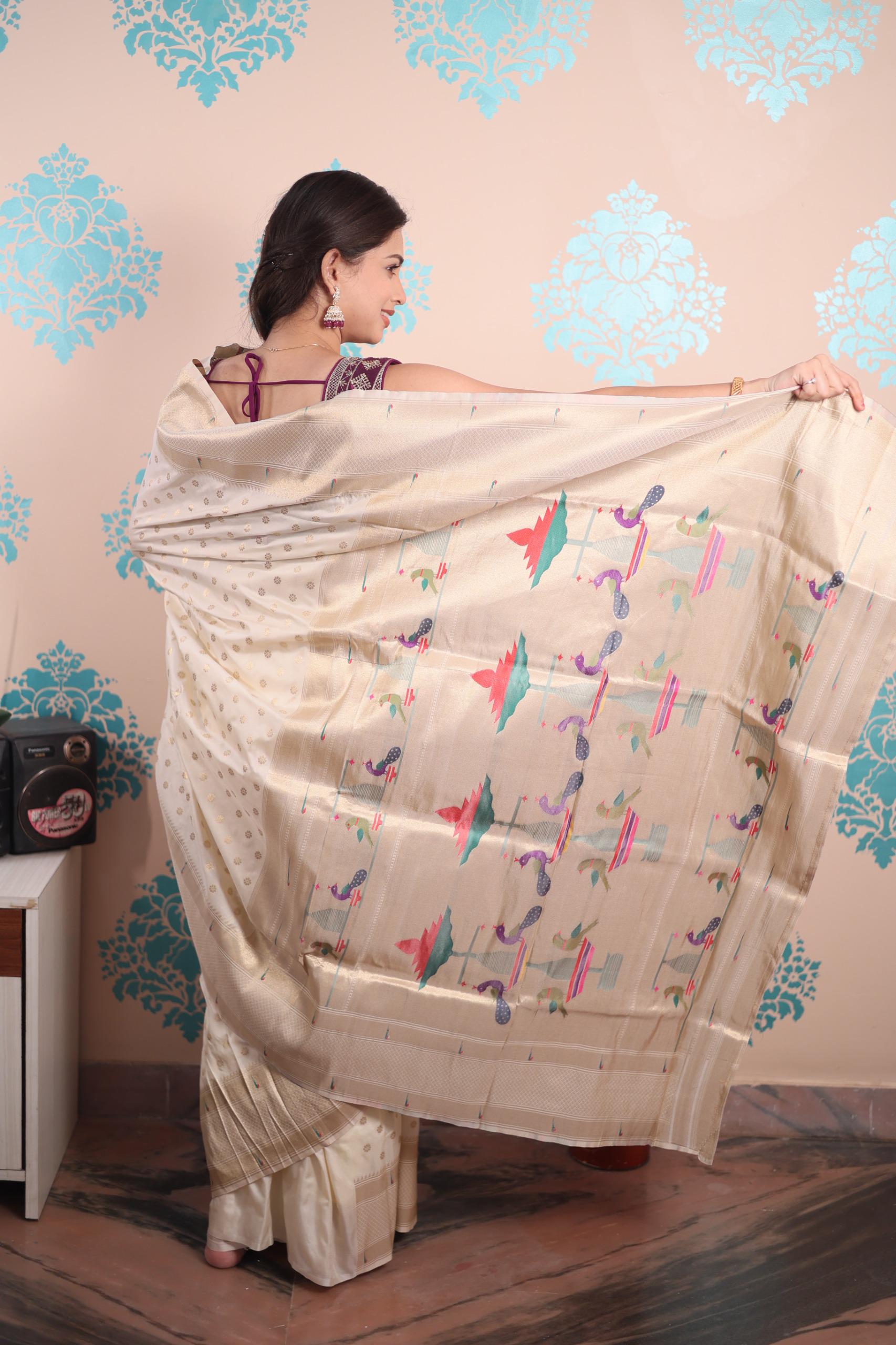 soft Silk With gold jari all over butti paithani pallu
