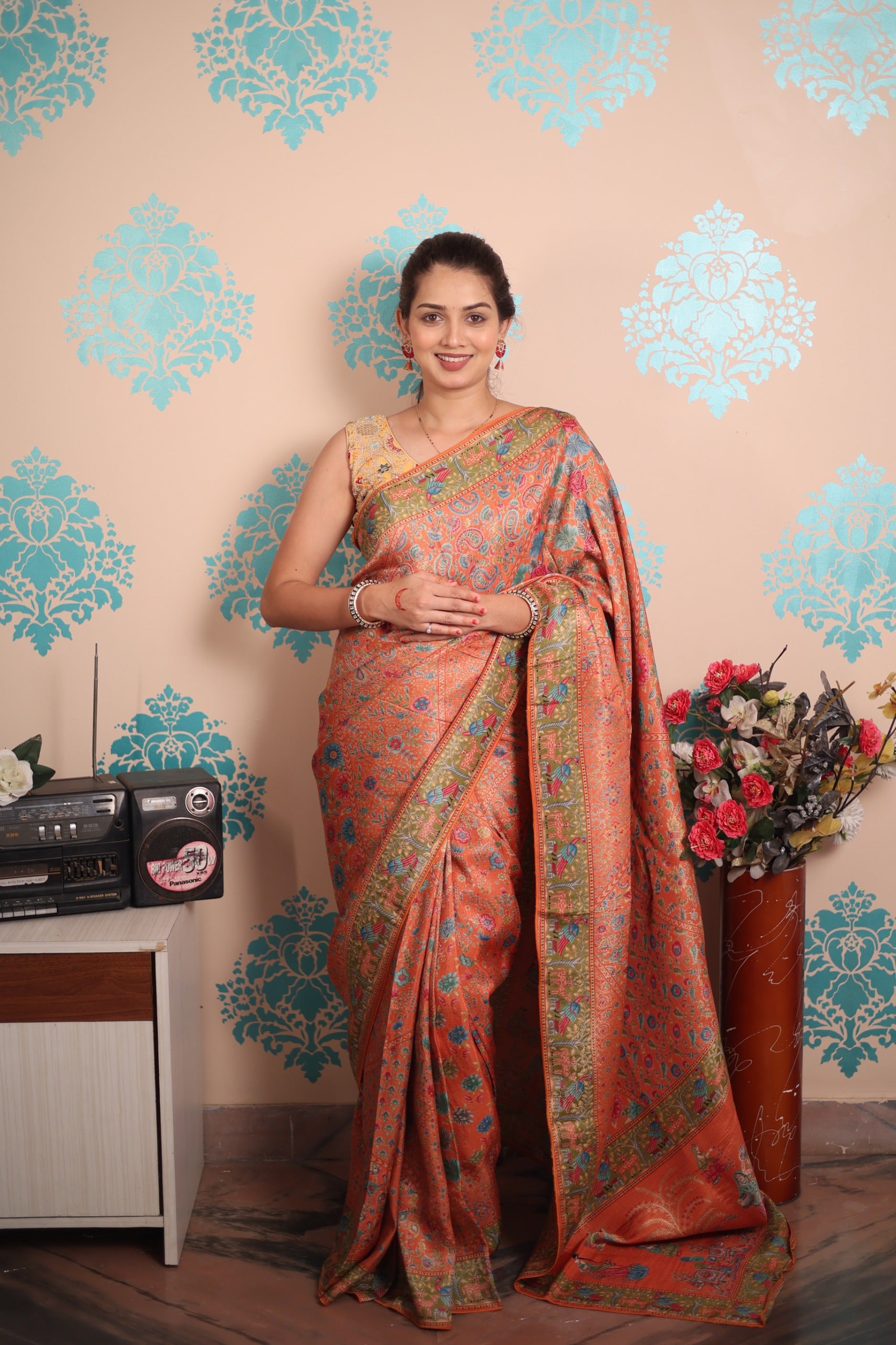 Pure viscos silk position pashmina saree with Pure Jari weaving work with blouse piece