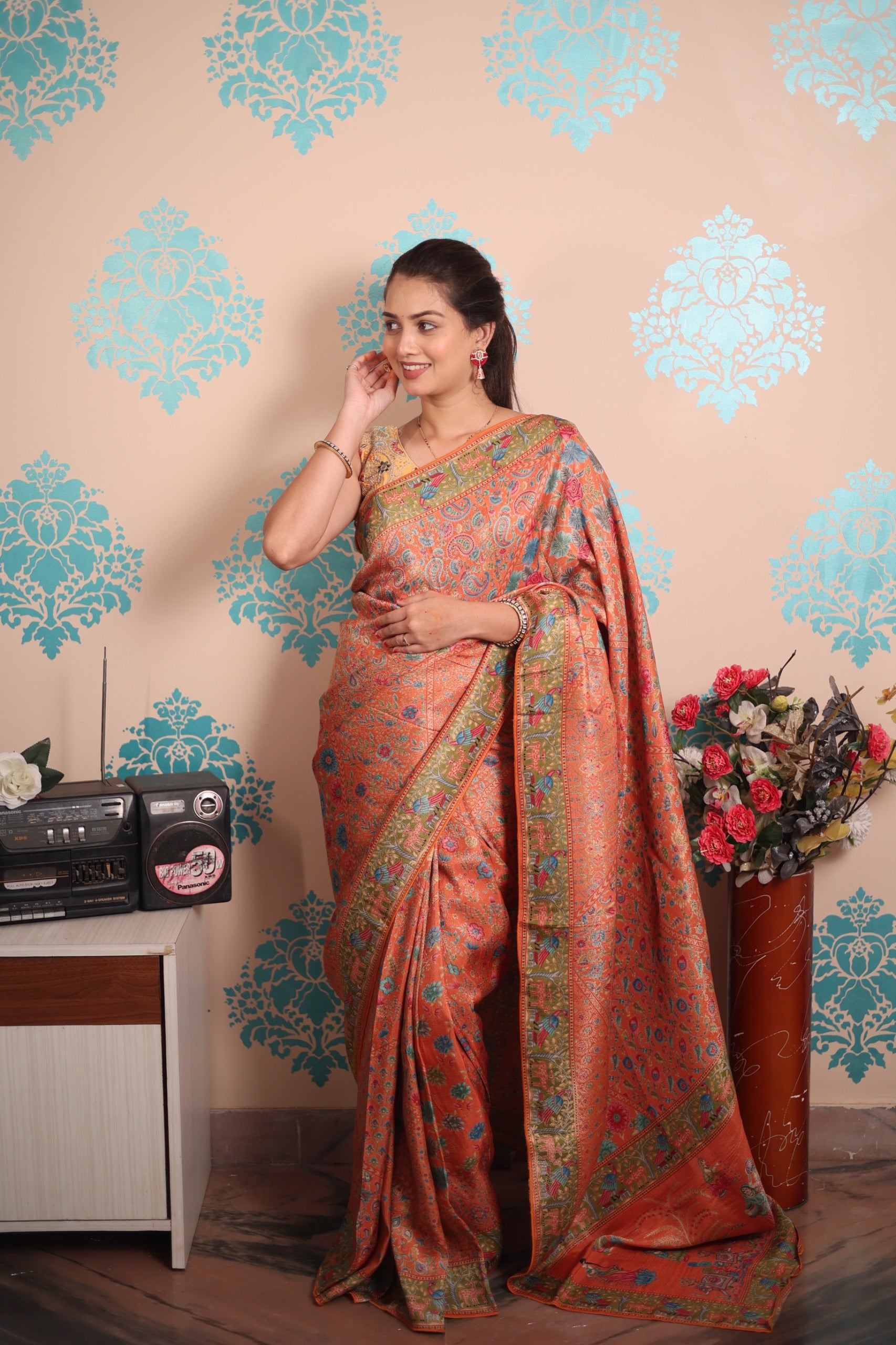 Pure viscos silk position pashmina saree with Pure Jari weaving work with blouse piece