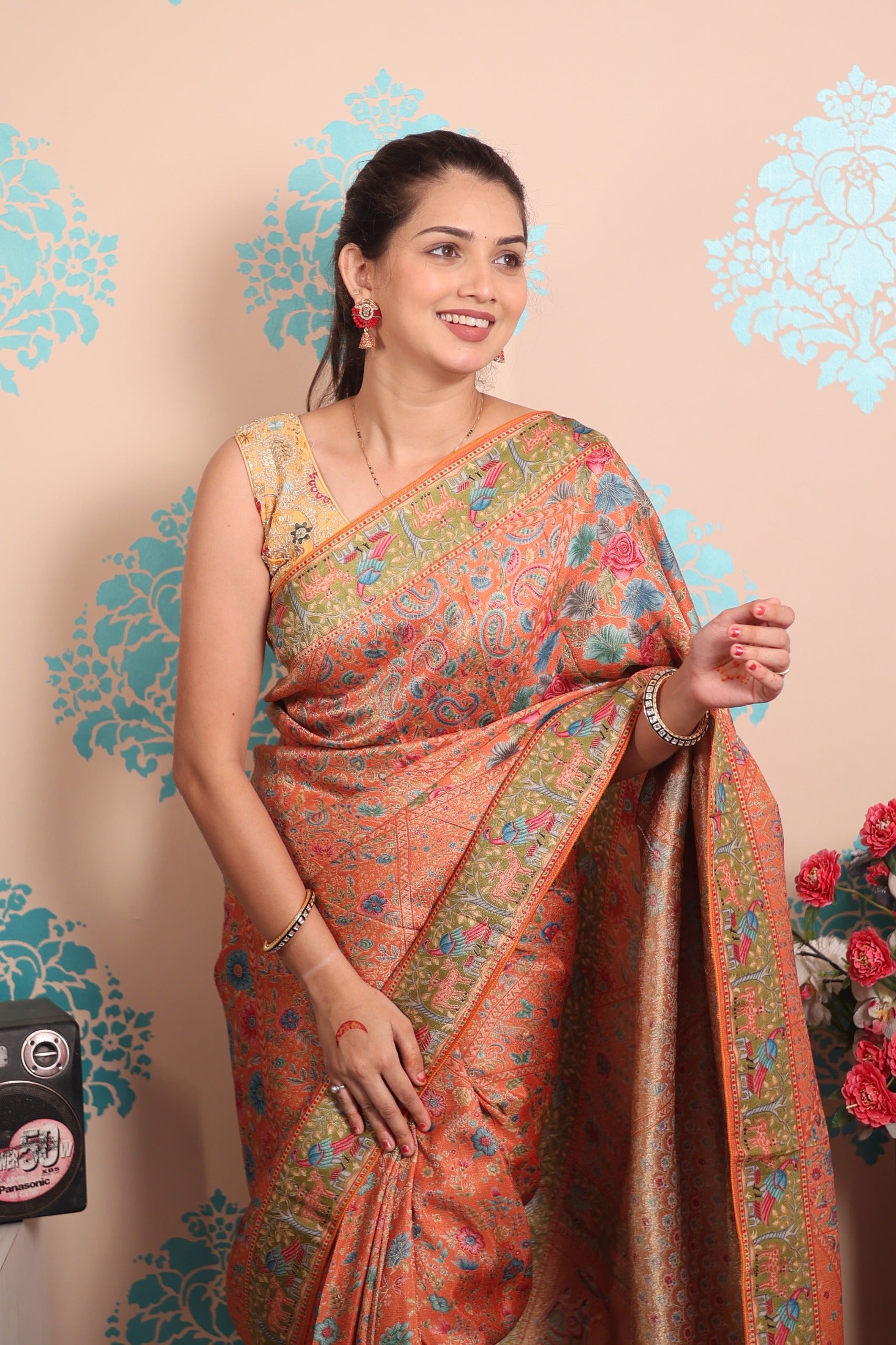 Pure viscos silk position pashmina saree with Pure Jari weaving work with blouse piece