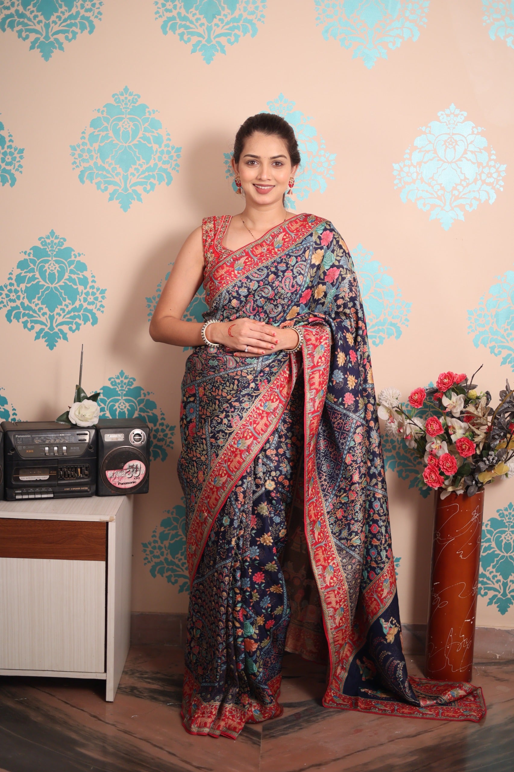 Pure viscos silk position pashmina saree with Pure Jari weaving work with blouse piece&nbsp;