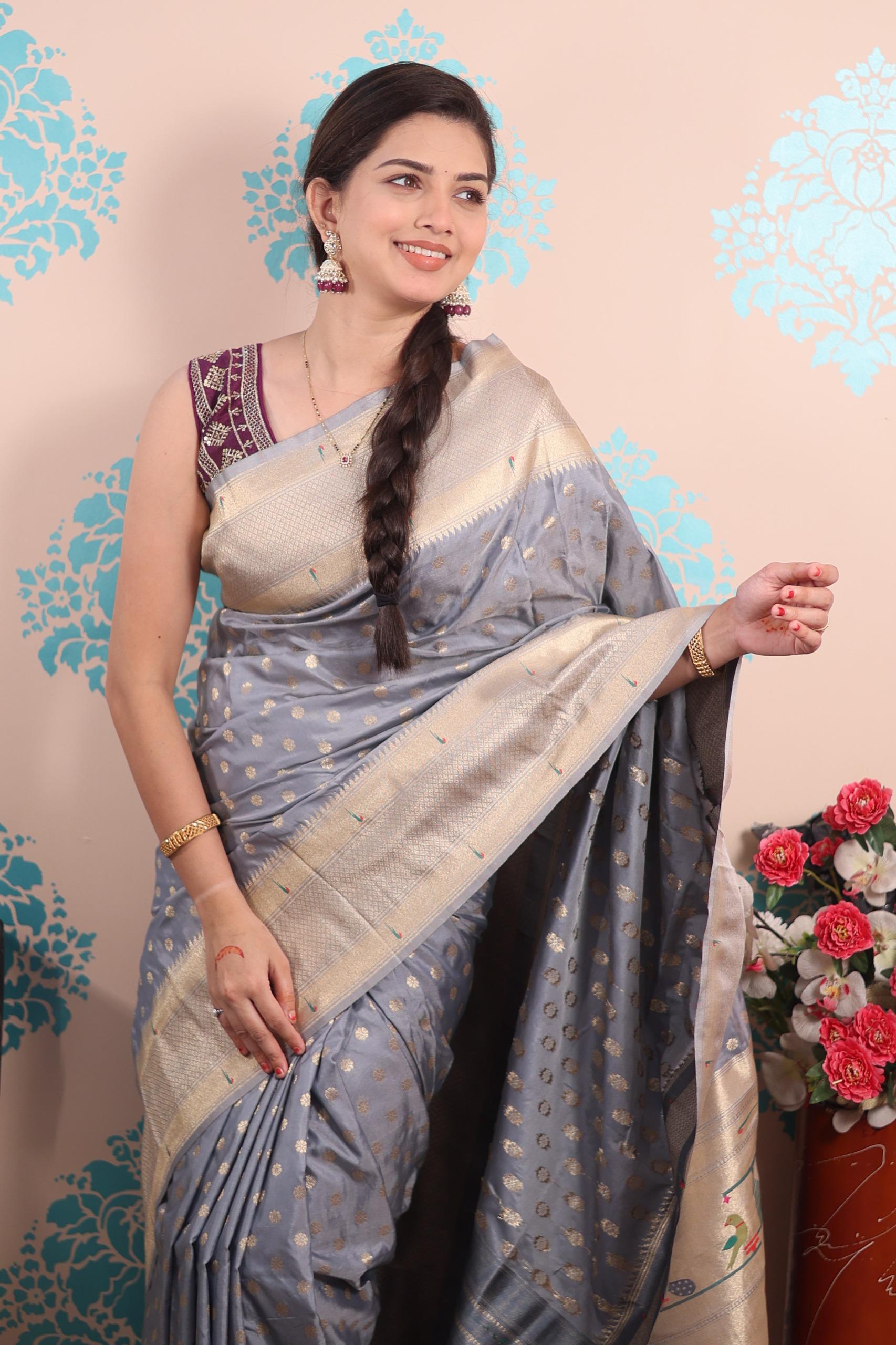 soft Silk With gold jari all over butti paithani pallu