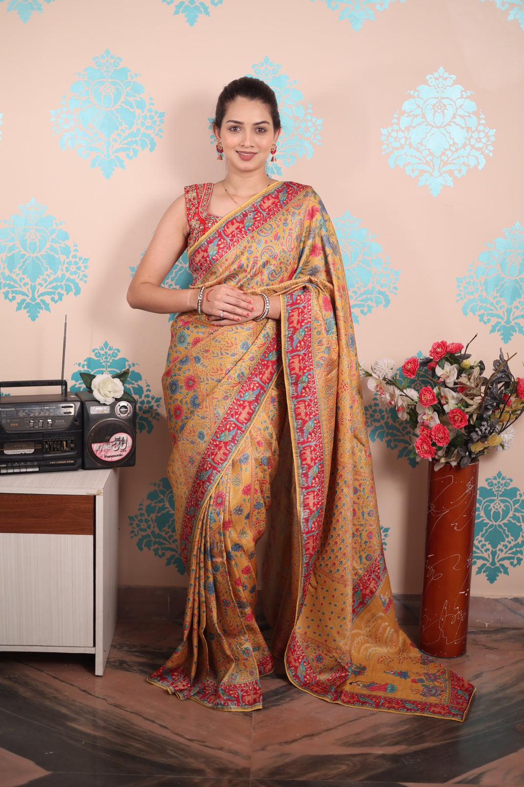 Pure viscos silk position pashmina saree with Pure Jari weaving work with blouse piece
