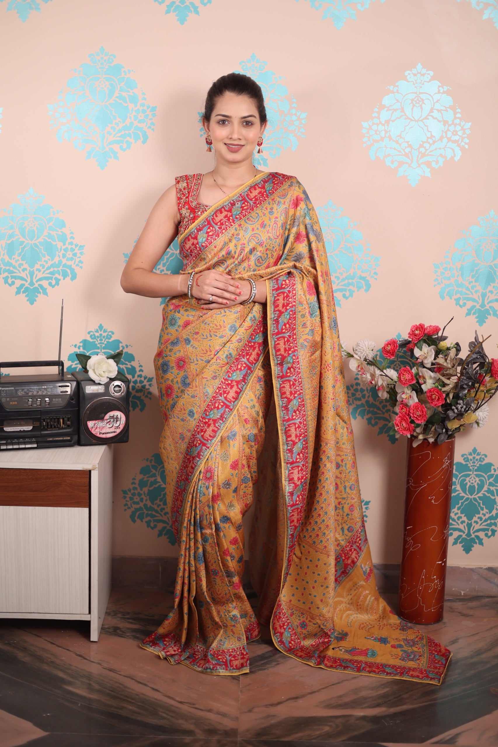 Pure viscos silk position pashmina saree with Pure Jari weaving work with blouse piece