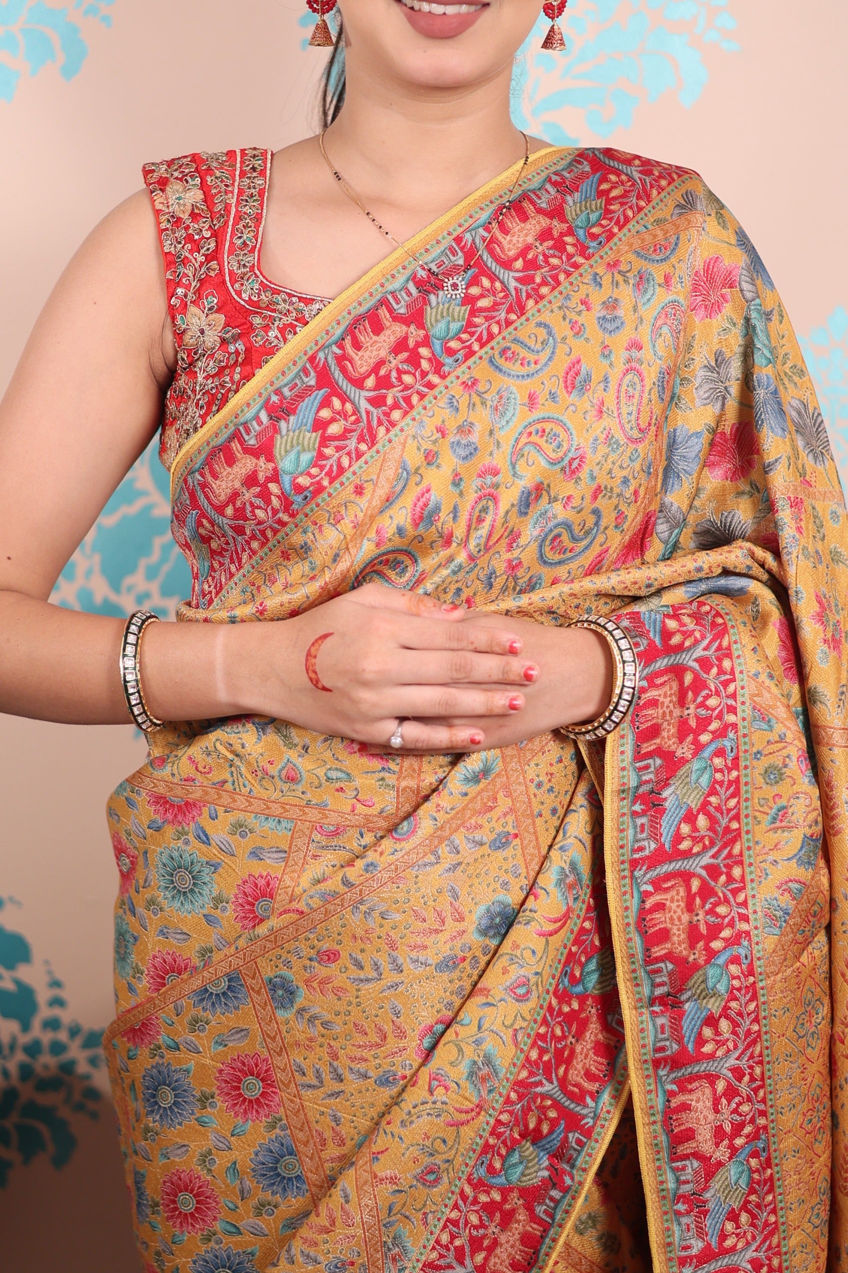 Pure viscos silk position pashmina saree with Pure Jari weaving work with blouse piece