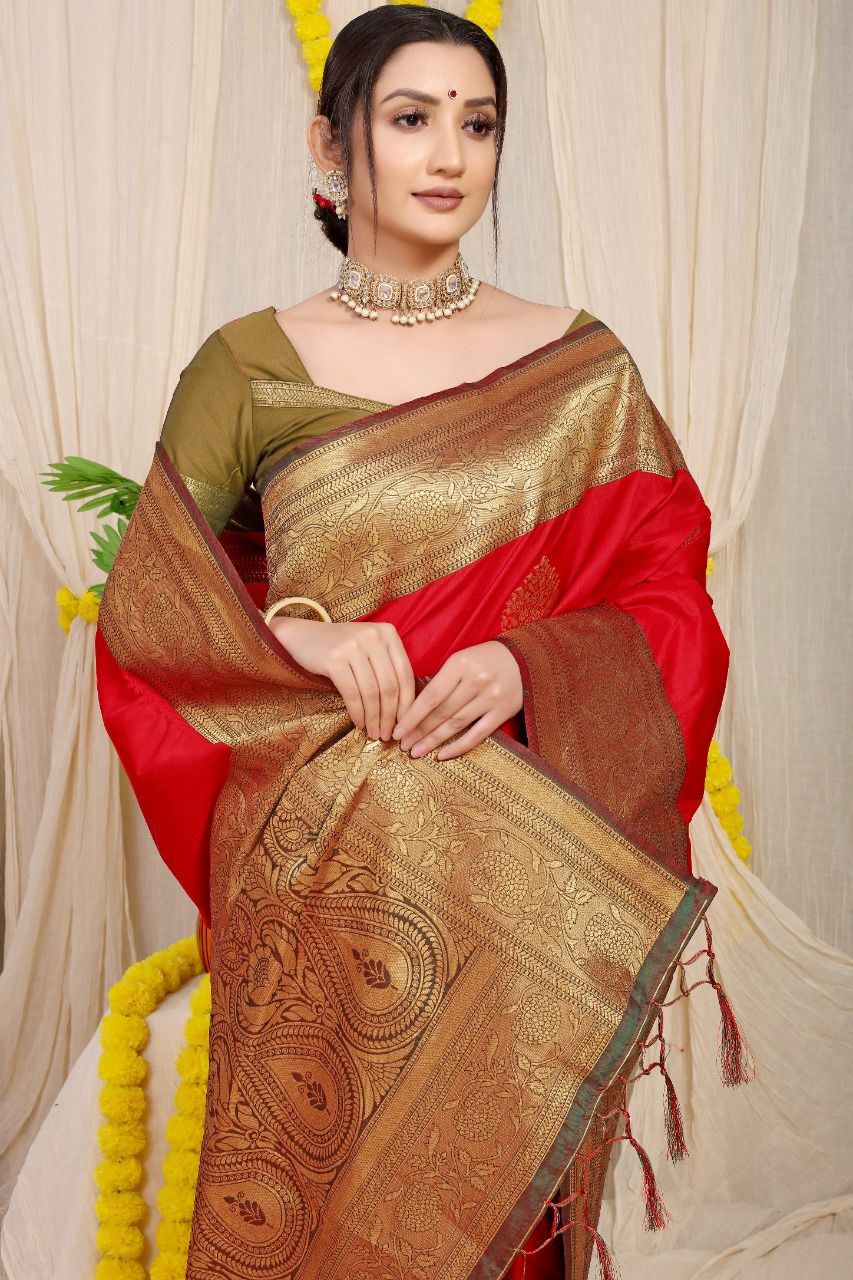 Pure silk handloom saree with Pure copper Jari  work