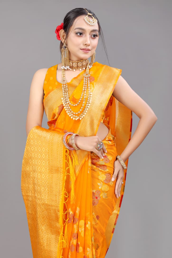 Pure organza Silk With gold jari