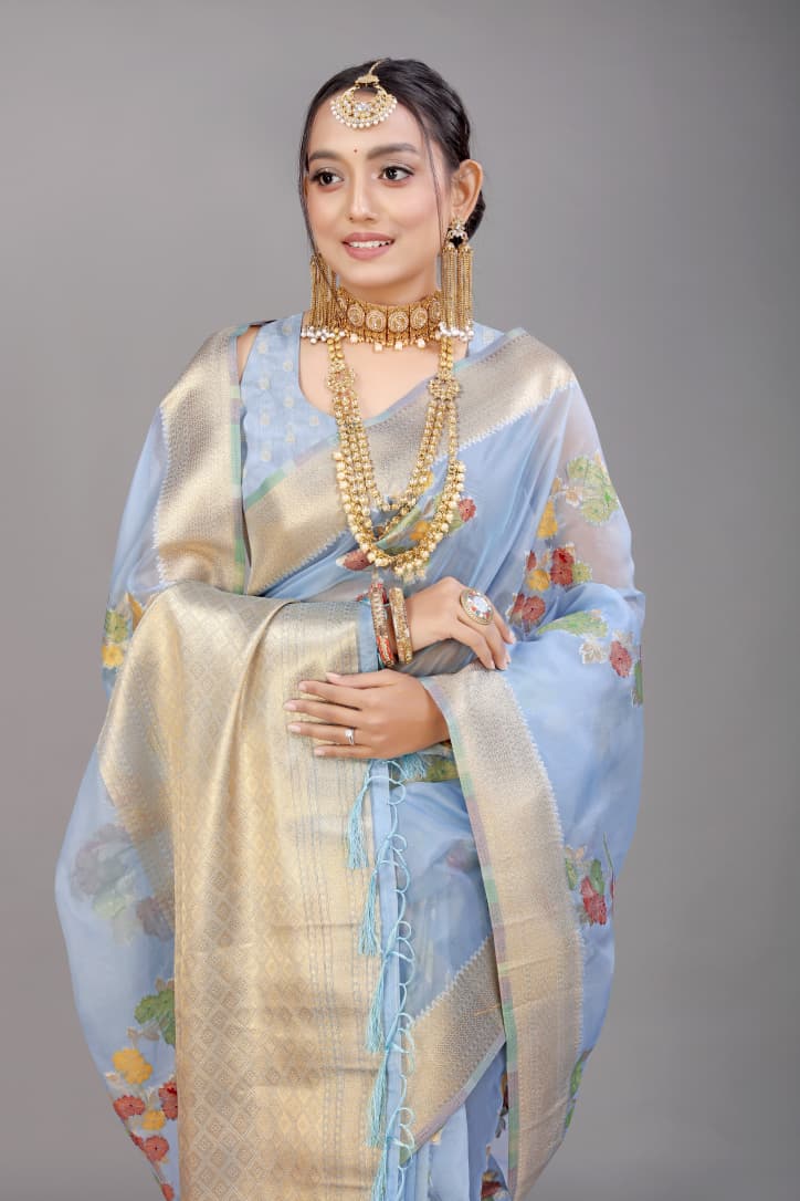 Pure organza Silk With gold jari