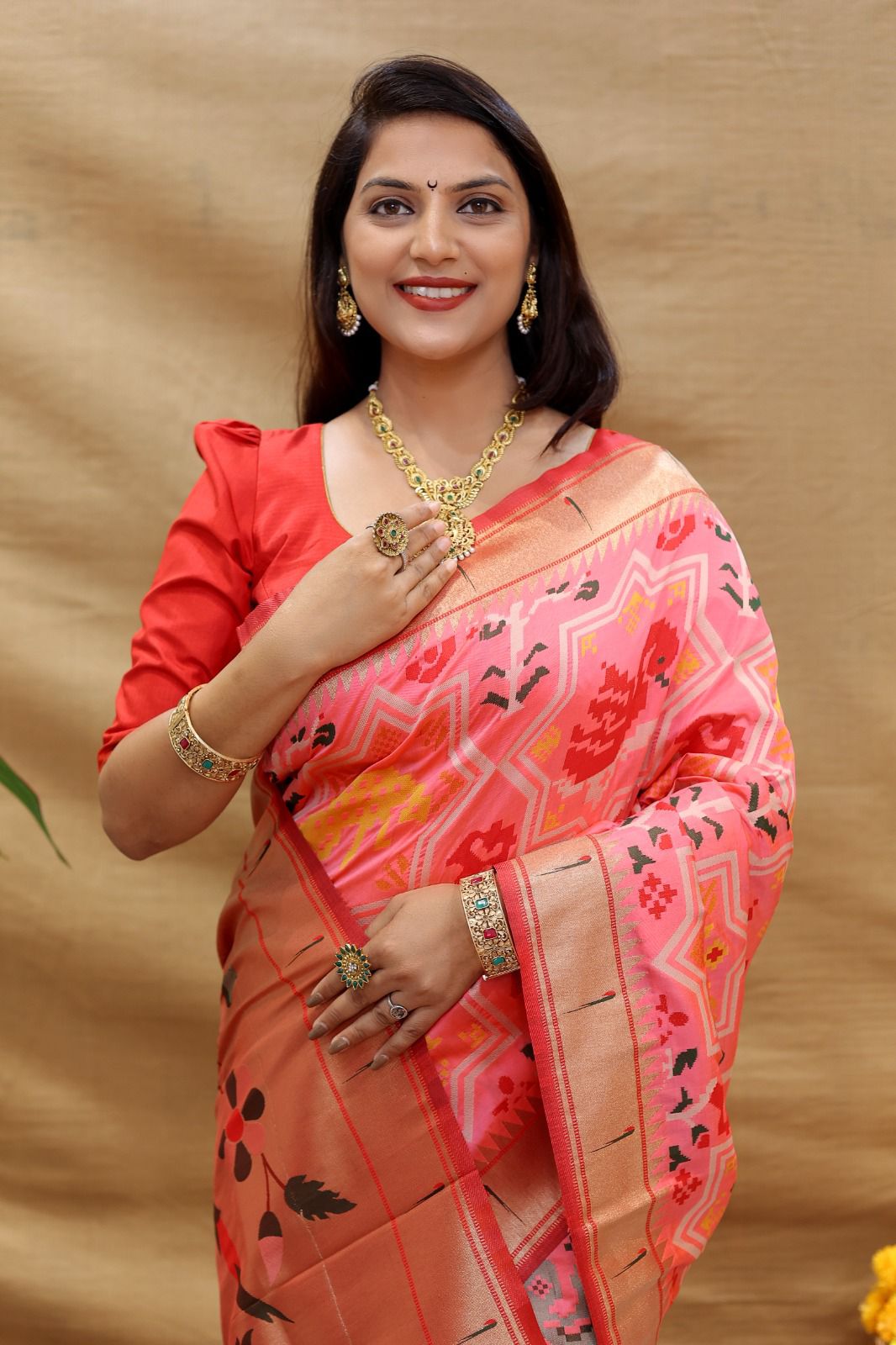 BEAUTIFUL SOFT PURE SILK Paithani SAREE WITH BEAUTIFUL  WEAVING RICH PALLU With Meenakari work