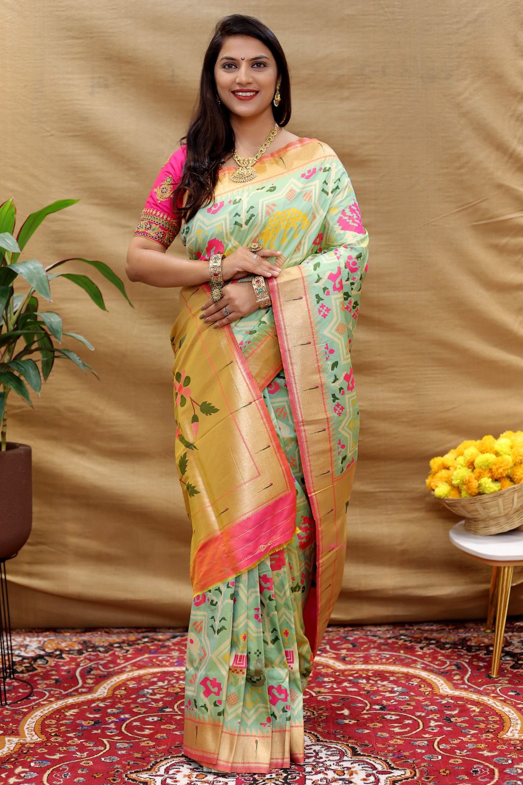 BEAUTIFUL SOFT PURE SILK Paithani SAREE WITH BEAUTIFUL  WEAVING RICH PALLU With Meenakari work
