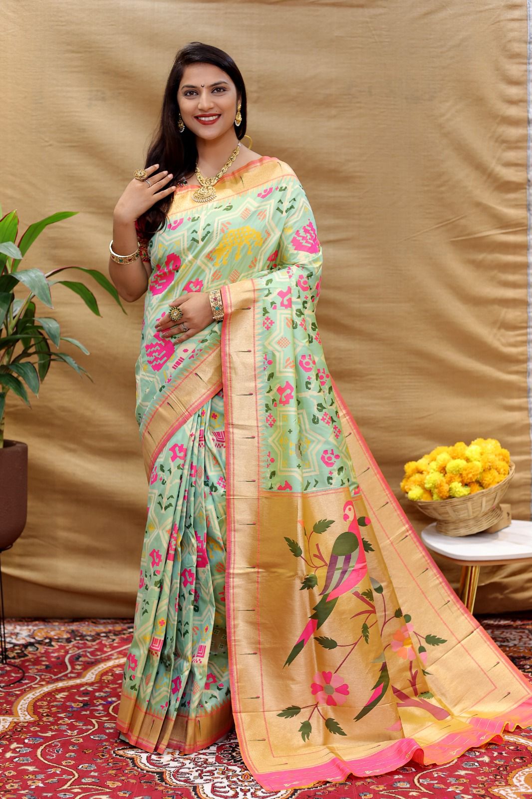 BEAUTIFUL SOFT PURE SILK Paithani SAREE WITH BEAUTIFUL  WEAVING RICH PALLU With Meenakari work